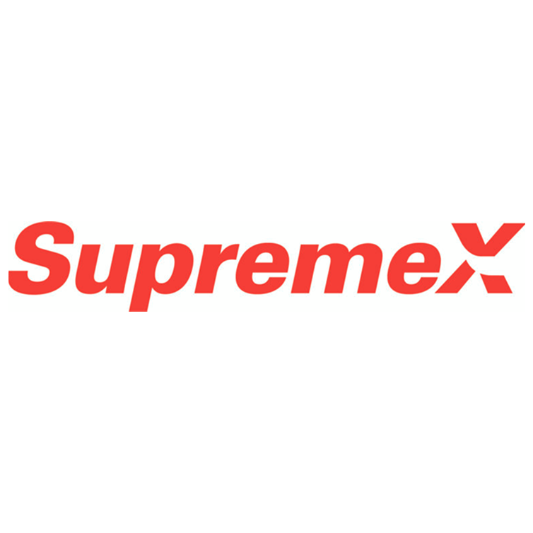 SupremeX logo in bold red font on a white background.